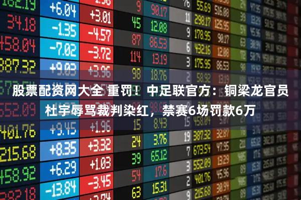 股票配资网大全 重罚！中足联官方：铜梁龙官员杜宇辱骂裁判染红，禁赛6场罚款6万